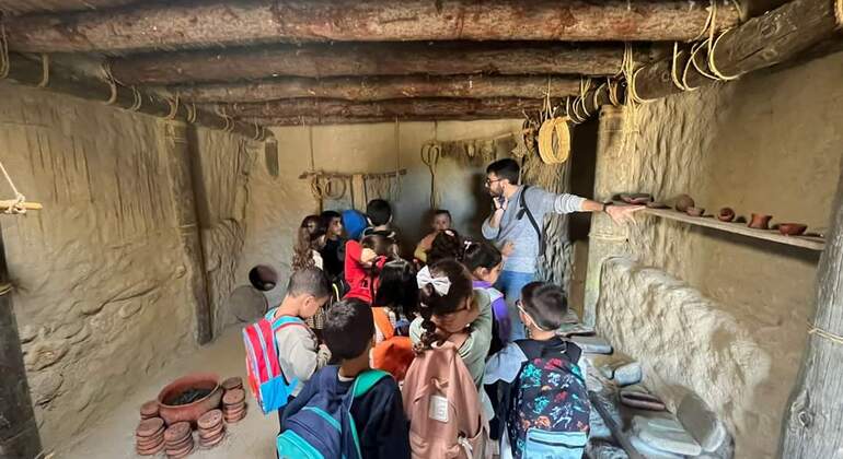 Visite de la reconstitution de trois maisons préhistoriques, Spain