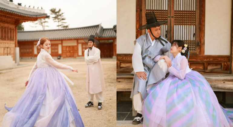 Fotografía en Hanbok en el Palacio Gyeongbokgung de Seúl